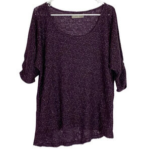 Nation LTD Sheer Scoop Neck Metallic Gold Purple Pullover Sweater Size Medium